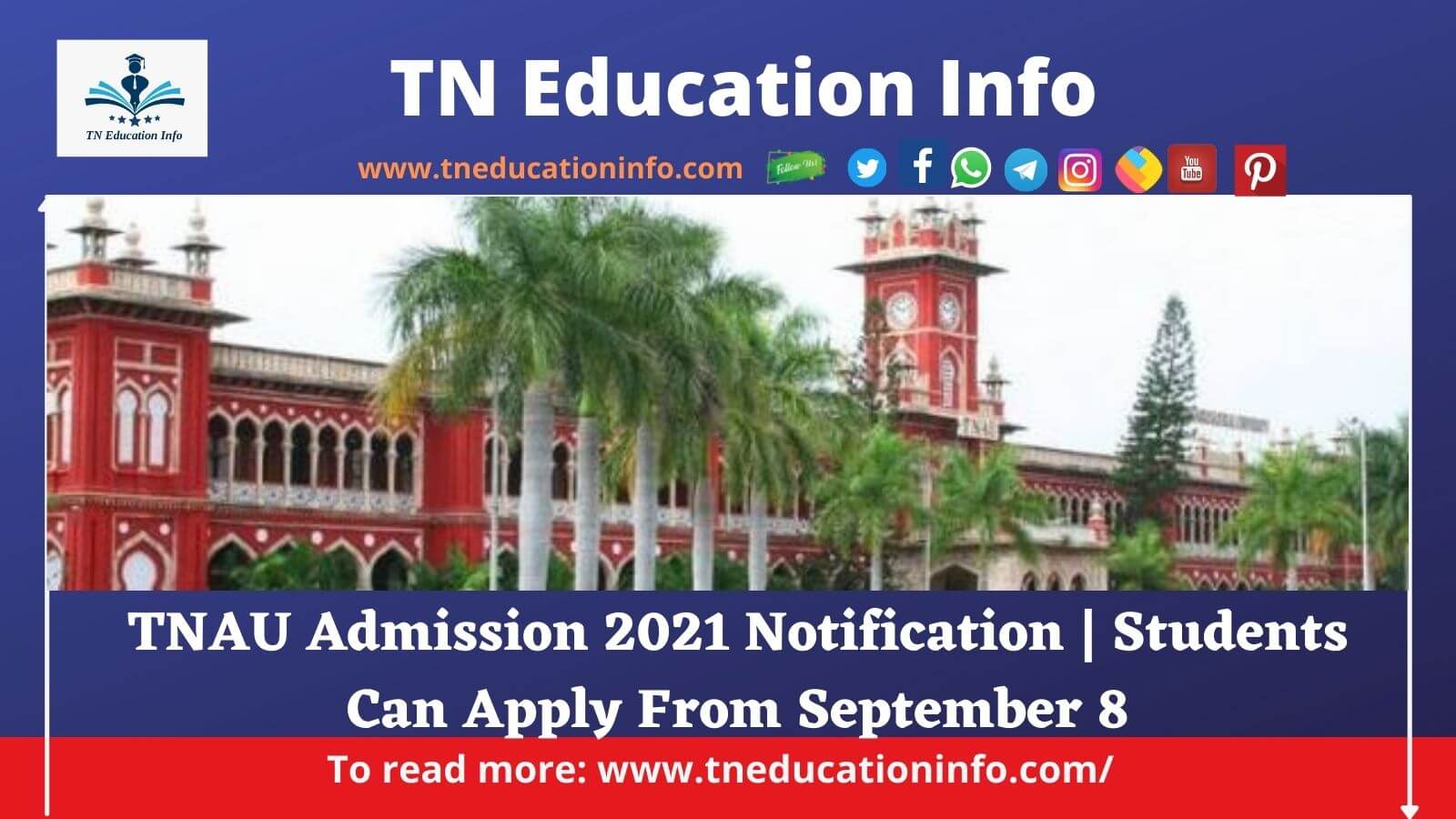 TNAU UG Admission 2021 Notification